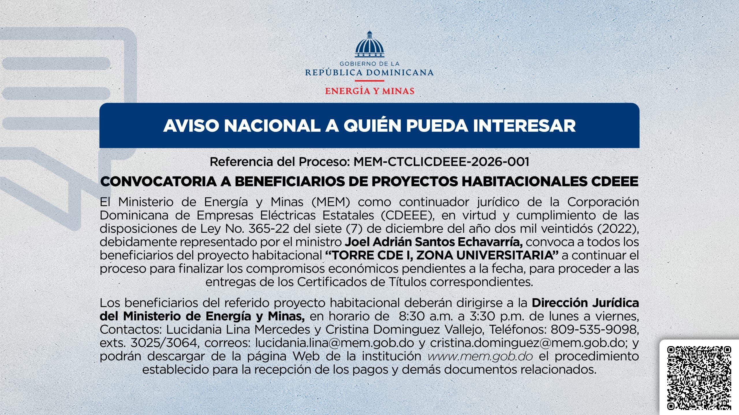 Convocatoria A Beneficiarios De Proyectos Habitacionales CDEEE